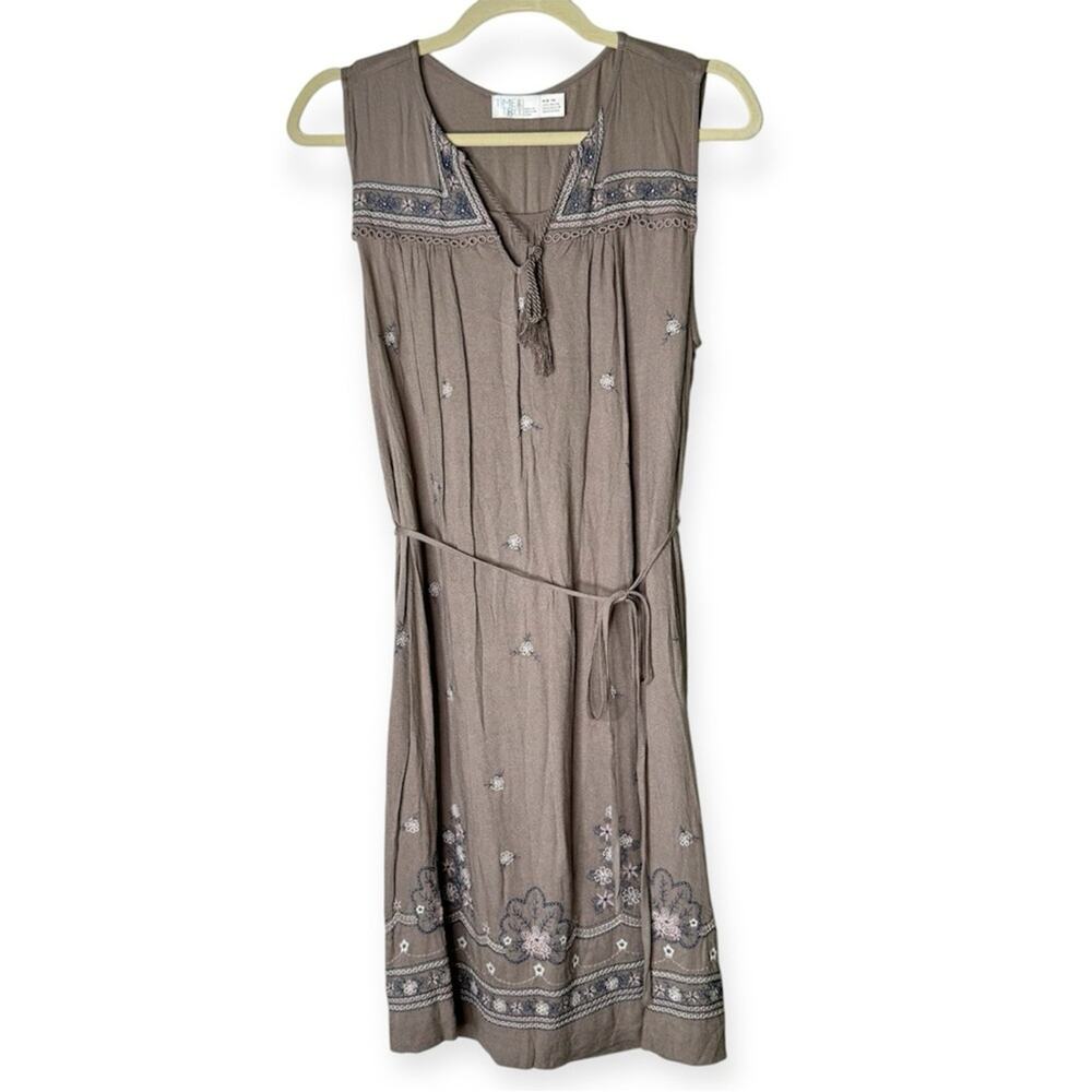 Time and Tru Brown Midi Dress with Blue Accents